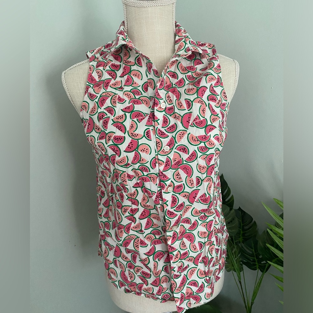 Watermelon J. Crew collared sleeveless blouse